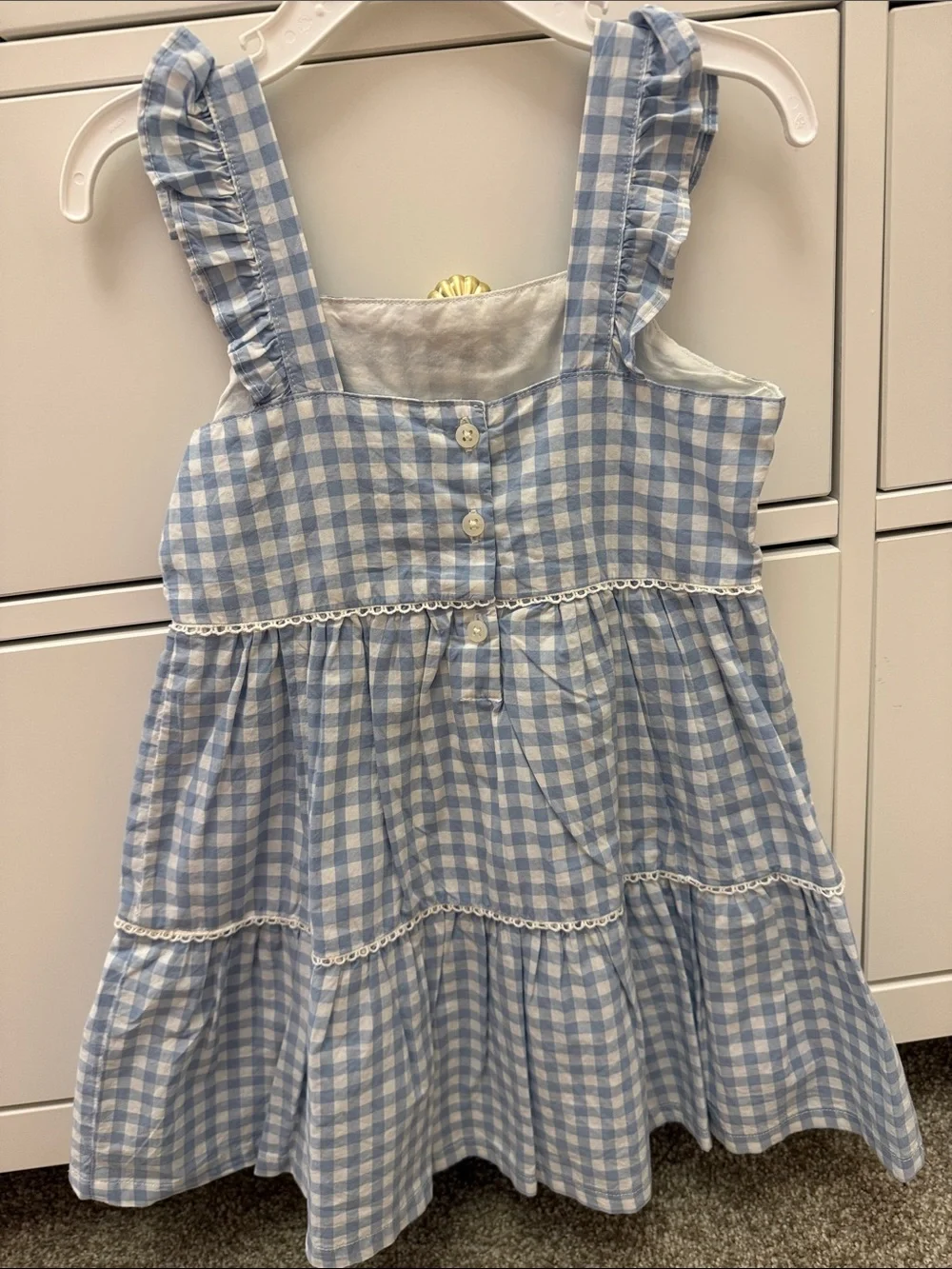 Carter's Light Blue and White Gingham Ruffle-Shoulder Dress